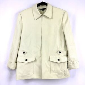 Preston & York Women’s Sz 16 Tweed Textured Open Front Blazer Jacket Light Green